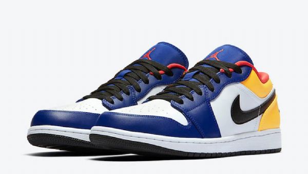 Nike Air Jordan 1 Low Tops Sko Dame Hvite Marineblå Gul