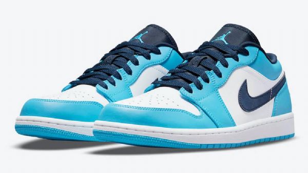 Nike Air Jordan 1 Low Tops Unc Sko Dame Blå Hvite