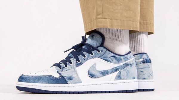 Nike Air Jordan 1 Low Tops Washed Sko Dame Blå