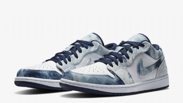 Nike Air Jordan 1 Low Tops Washed Sko Dame Blå