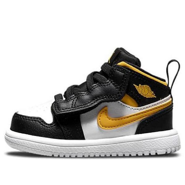 Nike Air Jordan 1 Mid Tops Alt Sko Barn Svarte Hvite Gull