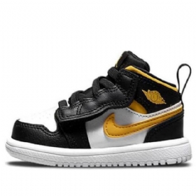 Nike Air Jordan 1 Mid Tops Alt Sko Barn Svarte Hvite Gull