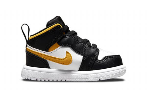Nike Air Jordan 1 Mid Tops Alt Sko Barn Svarte Hvite Gull