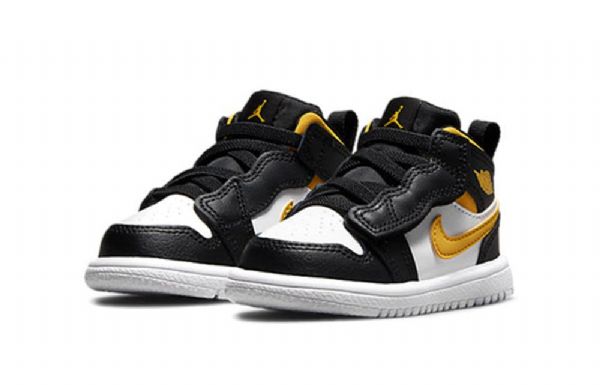 Nike Air Jordan 1 Mid Tops Alt Sko Barn Svarte Hvite Gull