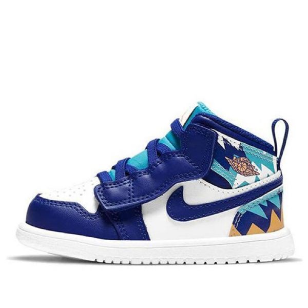 Nike Air Jordan 1 Mid Tops Alt Td Retro Basketball Shoes Barn Blå Hvite