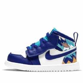 Nike Air Jordan 1 Mid Tops Alt Td Retro Basketball Shoes Barn Blå Hvite
