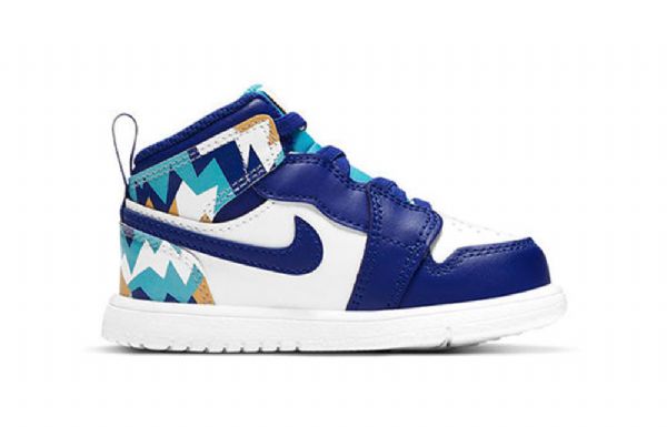 Nike Air Jordan 1 Mid Tops Alt Td Retro Basketball Shoes Barn Blå Hvite
