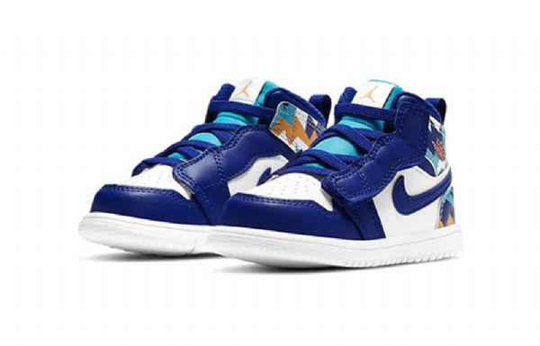 Nike Air Jordan 1 Mid Tops Alt Td Retro Basketball Shoes Barn Blå Hvite