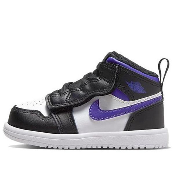 Nike Air Jordan 1 Mid Tops Alt Td Sko Barn Svarte Hvite Lilla