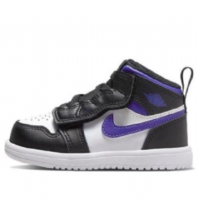 Nike Air Jordan 1 Mid Tops Alt Td Sko Barn Svarte Hvite Lilla