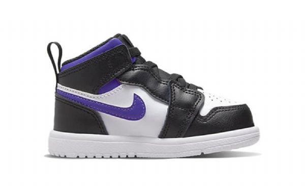 Nike Air Jordan 1 Mid Tops Alt Td Sko Barn Svarte Hvite Lilla