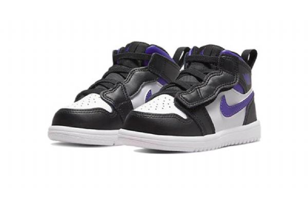 Nike Air Jordan 1 Mid Tops Alt Td Sko Barn Svarte Hvite Lilla