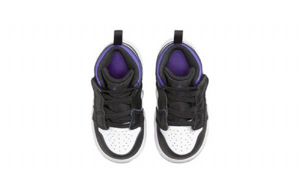 Nike Air Jordan 1 Mid Tops Alt Td Sko Barn Svarte Hvite Lilla