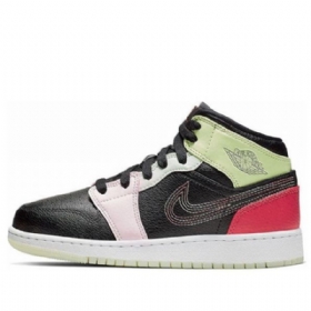 Nike Air Jordan 1 Mid Tops Basketsko Herre Svarte Grønn Rød