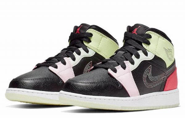 Nike Air Jordan 1 Mid Tops Basketsko Herre Svarte Grønn Rød