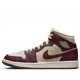 Nike Air Jordan 1 Mid Tops Beach Cherrywood Sko Dame Burgunder Khaki