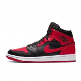 Nike Air Jordan 1 Mid Tops Bred Sko Herre Svarte Rød