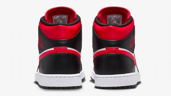Nike Air Jordan 1 Mid Tops Bred Tå Sko Herre Svarte Hvite Rød