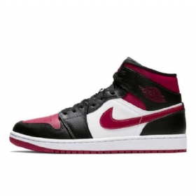 Nike Air Jordan 1 Mid Tops Bred Tå Sko Herre Svarte Rød