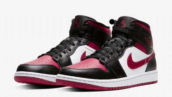 Nike Air Jordan 1 Mid Tops Bred Tå Sko Herre Svarte Rød