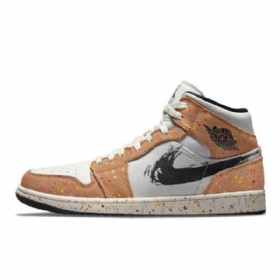 Nike Air Jordan 1 Mid Tops Brushstroke Sko Herre Korall Grå