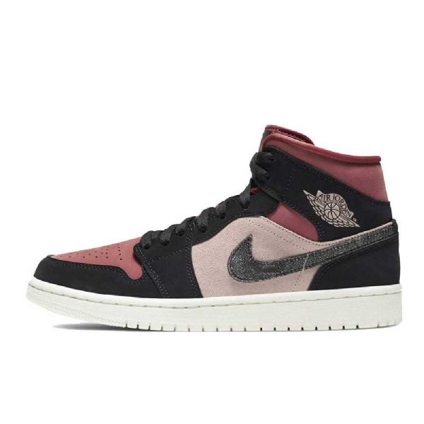 Nike Air Jordan 1 Mid Tops Canyon Rust Sko Herre Svarte Burgunder
