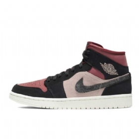 Nike Air Jordan 1 Mid Tops Canyon Rust Sko Herre Svarte Burgunder