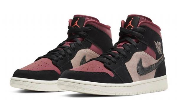 Nike Air Jordan 1 Mid Tops Canyon Rust Sko Herre Svarte Burgunder