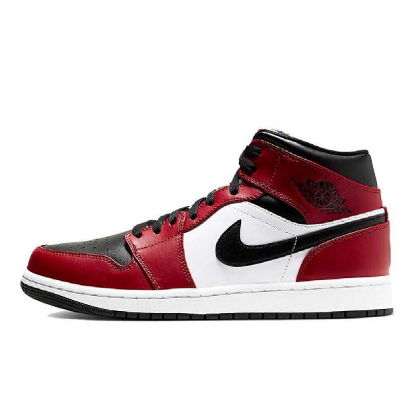 Nike Air Jordan 1 Mid Tops Chicago Tå Sko Dame Svarte Rød Hvite