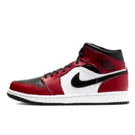 Nike Air Jordan 1 Mid Tops Chicago Tå Sko Dame Svarte Rød Hvite