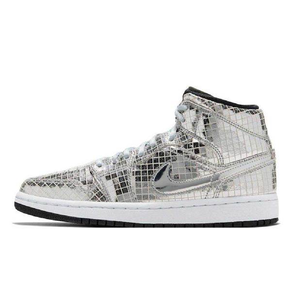 Nike Air Jordan 1 Mid Tops Disco Ball Sko Herre Sølv
