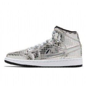 Nike Air Jordan 1 Mid Tops Disco Ball Sko Herre Sølv