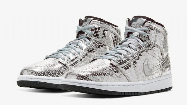 Nike Air Jordan 1 Mid Tops Disco Ball Sko Herre Sølv