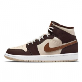 Nike Air Jordan 1 Mid Tops Fleece Sko Dame Brune Khaki
