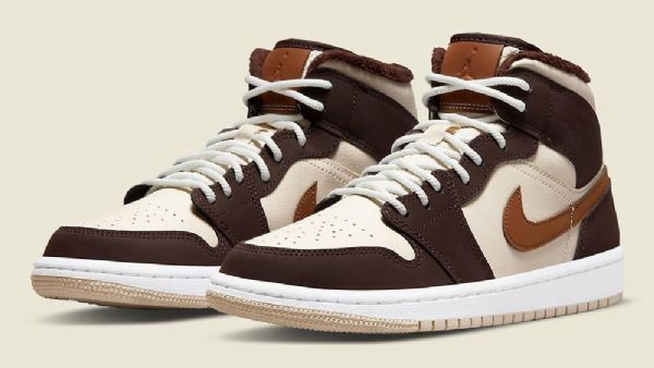 Nike Air Jordan 1 Mid Tops Fleece Sko Dame Brune Khaki
