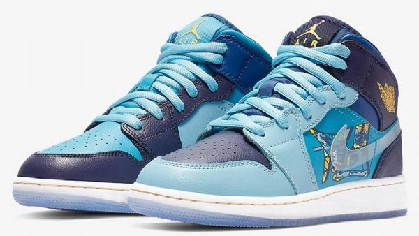 Nike Air Jordan 1 Mid Tops Fly Sko Herre Blå