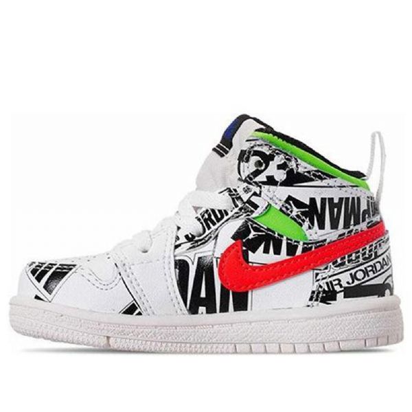 Nike Air Jordan 1 Mid Tops Graffiti Td Sko Barn Hvite