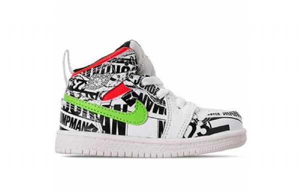 Nike Air Jordan 1 Mid Tops Graffiti Td Sko Barn Hvite
