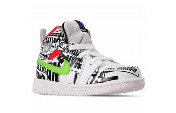 Nike Air Jordan 1 Mid Tops Graffiti Td Sko Barn Hvite