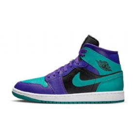 Nike Air Jordan 1 Mid Tops Grape Sko Dame Svarte Grønn