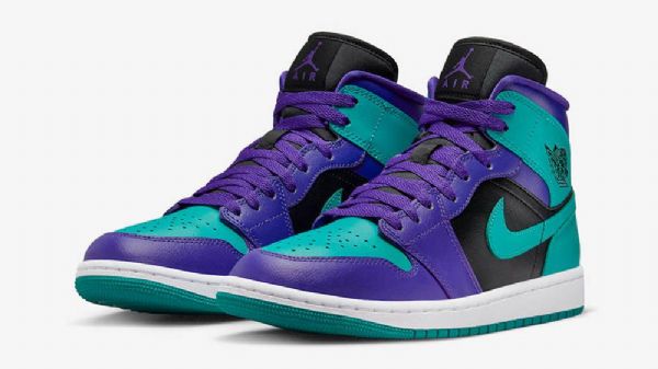 Nike Air Jordan 1 Mid Tops Grape Sko Dame Svarte Grønn