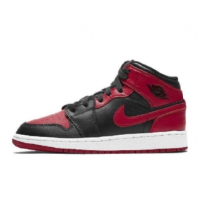 Nike Air Jordan 1 Mid Tops Gs Banned Sko Dame Svarte Rød