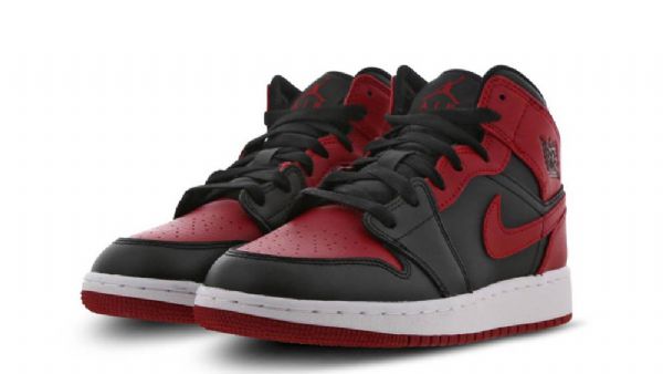 Nike Air Jordan 1 Mid Tops Gs Banned Sko Dame Svarte Rød