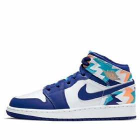 Nike Air Jordan 1 Mid Tops Gs Basketsko Herre Blå Hvite