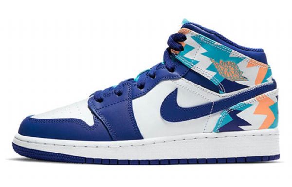 Nike Air Jordan 1 Mid Tops Gs Basketsko Herre Blå Hvite