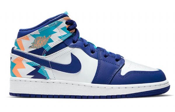Nike Air Jordan 1 Mid Tops Gs Basketsko Herre Blå Hvite