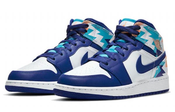 Nike Air Jordan 1 Mid Tops Gs Basketsko Herre Blå Hvite