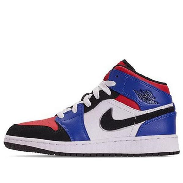 Nike Air Jordan 1 Mid Tops Gs Basketsko Herre Blå Rød Hvite