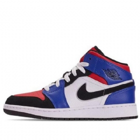 Nike Air Jordan 1 Mid Tops Gs Basketsko Herre Blå Rød Hvite