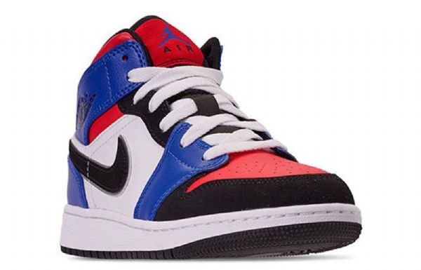 Nike Air Jordan 1 Mid Tops Gs Basketsko Herre Blå Rød Hvite